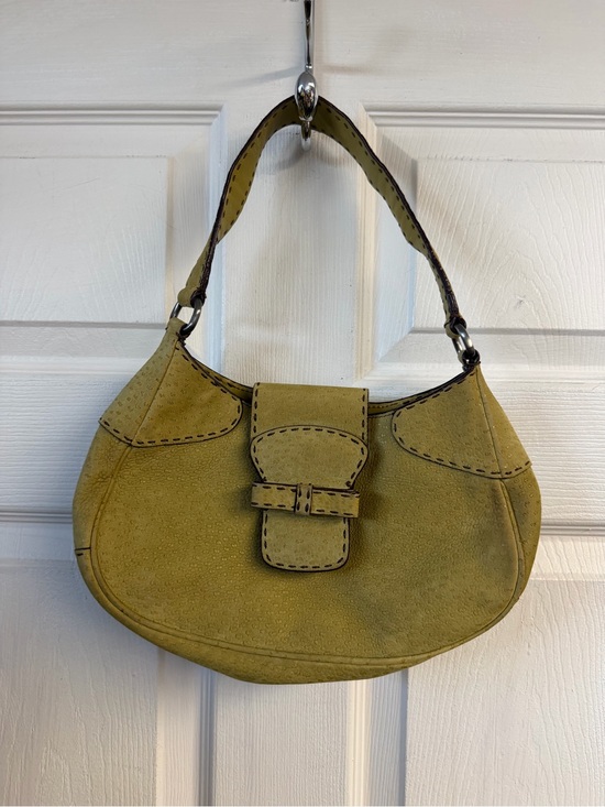 Prada Handbags - Prada Vintage Olive Green Textured Leather Shoulder Bag Y2K